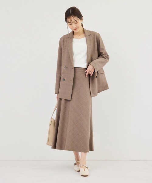 ROPE' PICNIC(ロペピクニック)の「メランジドビーチェックジャケット/セットアップ対応・防シワ・接触冷感(テーラードジャケット・レディース・ダークブラウン/ベージュ・F)」の21枚目の写真