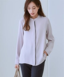 7days Life Styling | ストレッチパウダーサテン配色ブラウス（しわになりにくい・速乾・洗濯機OK・UVカット）(シャツ/ブラウス)