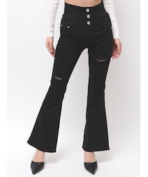 GYDA | ハイウエストBACKクロスダメージフレアデニムパンツ(デニムパンツ)