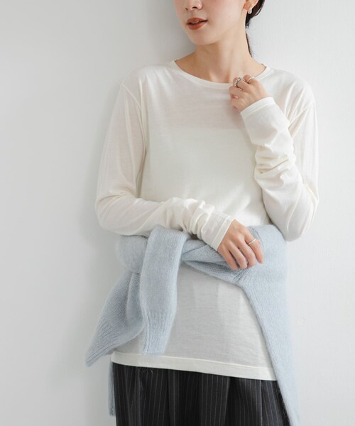 URBAN RESEARCH(アーバンリサーチ)の「ウールコットンロングスリーブカットソー(Tシャツ/カットソー・レディース・OFF WHITE/CHERRY RED/BLACK/BORDER・Free)」の9枚目の写真