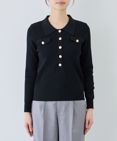 Jayro（ジャイロ）の「フラップポケット付きリブポロニット（ニット/セーター・レディース・ブラック/ホワイト系・M）」の22枚目の写真