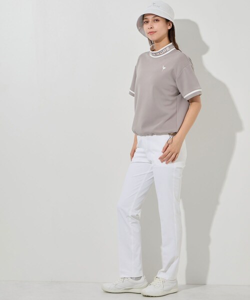 ROPE'（ロペ）の「ダンボールニット5分袖配色プルオーバー/セットアップ対応・UV・接触冷感（Tシャツ/カットソー・レディース・ブラウン/モスグリーン/サックス・L/M/S）」の18枚目の写真