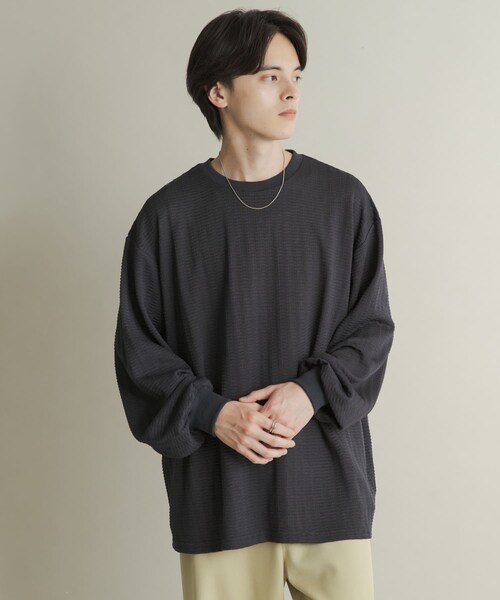 SENSE OF PLACE by URBAN RESEARCH（センスオブプレイスバイアーバンリサーチ）の「ライトワッフルクルーネックロングTシャツ（Tシャツ/カットソー・メンズ・CHARCOAL/KHAKI/PURPLE・M/L）」の6枚目の写真