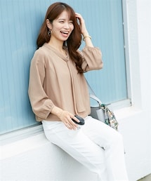 nissen | バルーン裾タックボウタイシフォン８分袖ブラウス(シャツ/ブラウス)