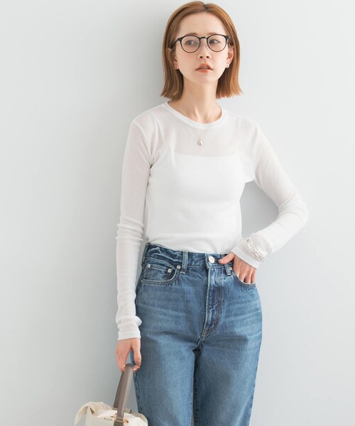 URBAN RESEARCH ROSSO（アーバンリサーチロッソ）の「シアーテレコカットソー（Tシャツ/カットソー・レディース・apricot/off/dark navy・FREE）」の10枚目の写真