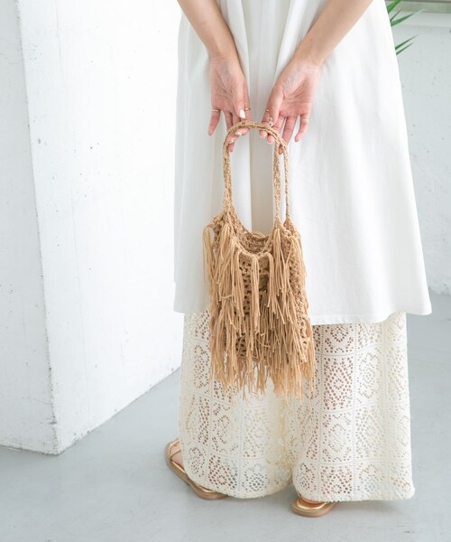 KBF（ケイビーエフ）の「フリンジニットBAG（ハンドバッグ・レディース・GREEN/BEIGE/BLACK・one）」の12枚目の写真