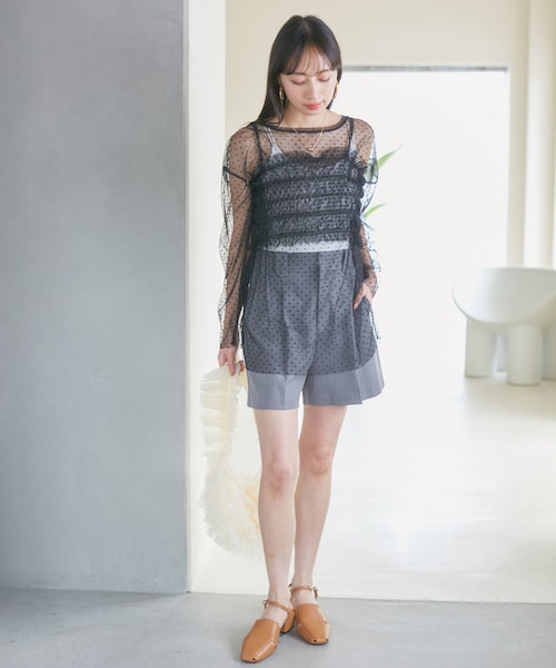 VIS(ビス)の「【SET】チュールレイヤードカットソー&ビスチェキャミソール(Tシャツ/カットソー・レディース・ブラック/ブラック系/グレー/キナリ・F)」の17枚目の写真