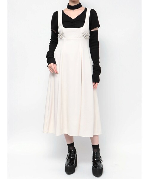 EATME（イートミー）の「サイドベルトジャンスカ（ジャンパースカート・レディース・アイボリー/ブラック・S/M）」の2枚目の写真