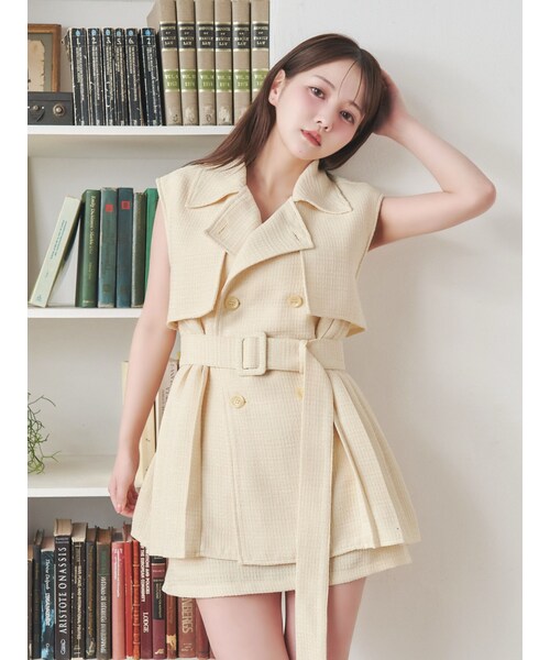 EATME（イートミー）の「ツイードプリーツベスト&スカートSet（セットアップ・レディース・オフホワイト/アイボリー/ブラック/イエロー・F）」の8枚目の写真