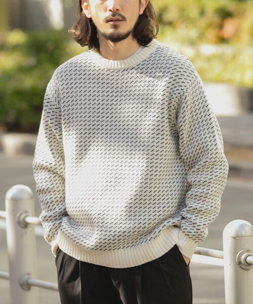 ITEMS URBANRESEARCH（アイテムズ アーバンリサーチ）の「マシンウォッシャブル バーズアイ クルーニット（ニット/セーター・メンズ・WHT/BGD/NVY/BLK・M/L）」の9枚目の写真