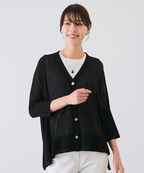 Jayro(ジャイロ)の「UVサラサラボックスシルエット前後差カーディガン(カーディガン/ボレロ・レディース・ブラック/ブラック系/ホワイト/ベージュ/ブルー/ピンク/キャメル/オレンジ・F)」の2枚目の写真