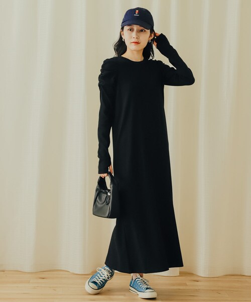 SENSE OF PLACE by URBAN RESEARCH（センスオブプレイスバイアーバンリサーチ）の「ボリュームスリーブアイラインカットワンピース（ワンピース・レディース・GREIGE/LILAC/BLACK・one/COMPACT）」の5枚目の写真