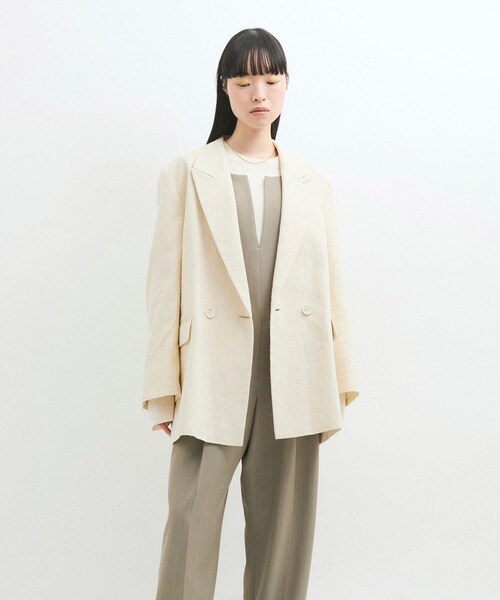 ADAM ET ROPE'（アダムエロペ）の「リネンMIXオーバージャケット（テーラードジャケット・レディース・キナリ/ベージュ・F）」の3枚目の写真