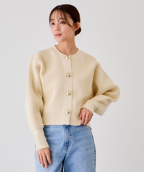 Jayro(ジャイロ)の「ビッグ釦柄切替バルーンカーディガン(カーディガン/ボレロ・レディース・ブラック/オフホワイト/オレンジ・F)」の14枚目の写真