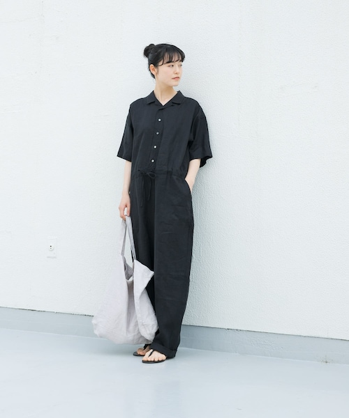 かぐれ（カグレ）の「リネンハーフスリーブオールインワン（サロペット/オーバーオール・レディース・BLACK/GREGE/CHARCOAL・FREE）」の11枚目の写真
