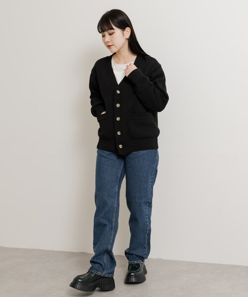 THE GOODLAND MARKET（ザグッドランドマーケット）の「米富繊維　WASHI COTTON KNIT CARDIGAN（カーディガン/ボレロ・レディース・40IVORY/14BLACK/31PINK・1/3）」の19枚目の写真