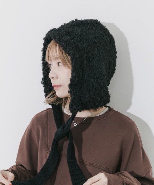 SMELLY（スメリー）の「ループボアボンネット（ニットキャップ/ビーニー・レディース・BEG/BLK・-）」の7枚目の写真