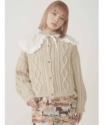 merry jenny | lace collarケーブルニットカーディガン(カーディガン/ボレロ)