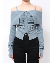 EMODA | FRONT BUTTON OFF SHOULDER KNIT(ニット/セーター)