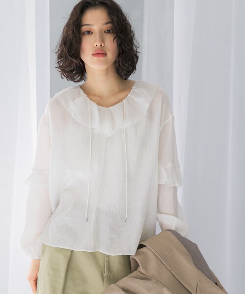 URBAN RESEARCH ROSSO（アーバンリサーチロッソ）の「『WEB/一部店舗限定カラー』楊柳フリルブラウス（シャツ/ブラウス・レディース・SAX/WHITE/YELLOW/PINK・FREE）」の9枚目の写真