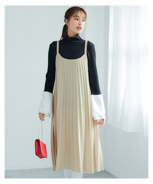 nissen（ニッセン）の「大きいサイズ カットソープリーツキャミワンピース（ワンピース・レディース・スモーキーピンク/黒/ネイビー/モカ/フォレストグリーン/チャコールグレー/グレージュ/ブラウン/チェック・L/LL/3L/4L/5L/6L/8L/10L）」の12枚目の写真