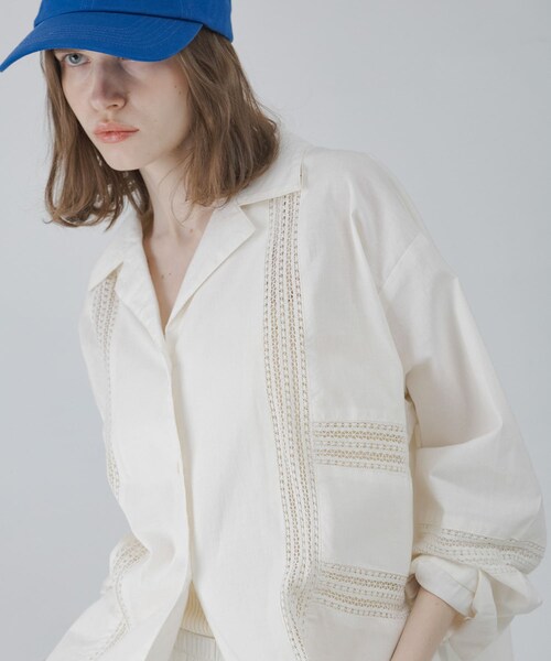 URBAN RESEARCH Sonny Label（アーバンリサーチサニーレーベル）の「ブロッキングレースコットンシャツジャケット（テーラードジャケット・レディース・キナリ/ブラック・Free）」の5枚目の写真