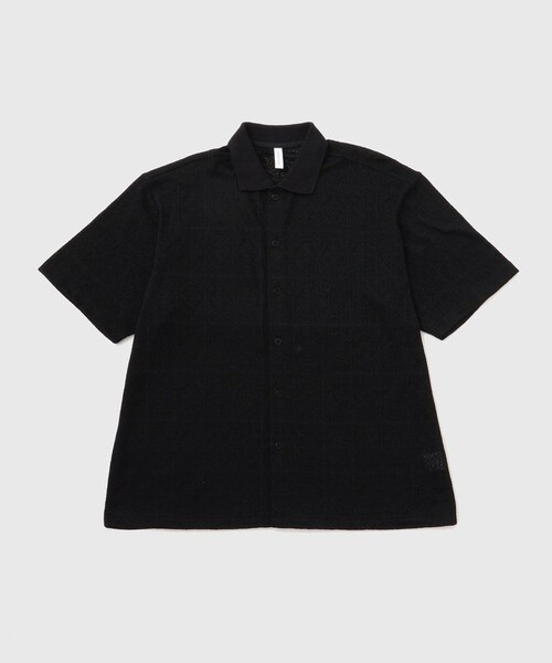 ADAM ET ROPE'(アダムエロペ)の「メッシュジャガードポロニットシャツ(ポロシャツ・メンズ・ブラック/ライトグレー/キャメル系・L/M)」の2枚目の写真