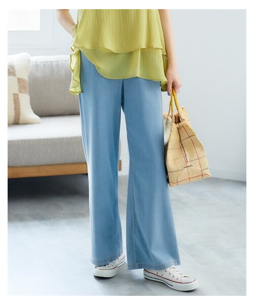 nissen（ニッセン）の「大きいサイズ よくのびるゆるストレート9分丈ひんやりデニムパンツ（接触冷感）（ゆったりヒップ）（パンツ・レディース・ライトブルー/インディゴブルー/ブラックデニム・L/LL/3L/4L/5L/6L/8L/10L）」の12枚目の写真