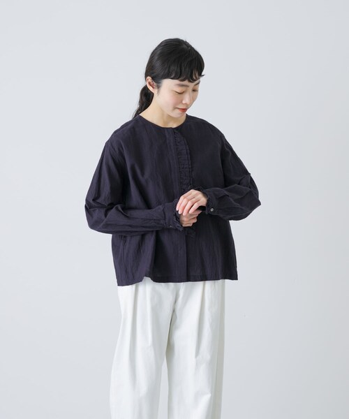 かぐれ（カグレ）の「コットンリネンフリルブラウス（シャツ/ブラウス・レディース・CHECK/NAVY/OFF・Free）」の19枚目の写真