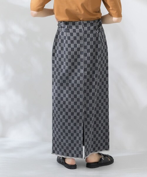 KBF（ケイビーエフ）の「チェッカーパターンデニムスカート（デニムスカート・レディース・BLUE/GRAY/BLACK・one）」の6枚目の写真