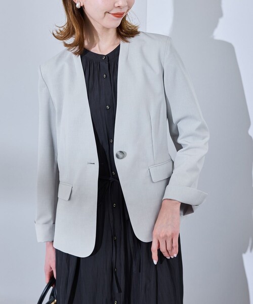 ROPE' PICNIC（ロペピクニック）の「【UV対応】【リネンライク・シリーズ】ノーラペルジャケット/通勤・セットアップ対応（ノーカラージャケット・レディース・グレー/グレー系/ダークブラウン/ネイビー・36/38/40）」の6枚目の写真