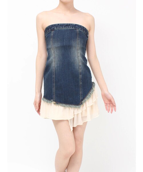 EVRIS（エヴリス）の「フリルドッキングデニムベアミニワンピース（ワンピース・レディース・アイスブルー/インディゴ・S/M）」の15枚目の写真