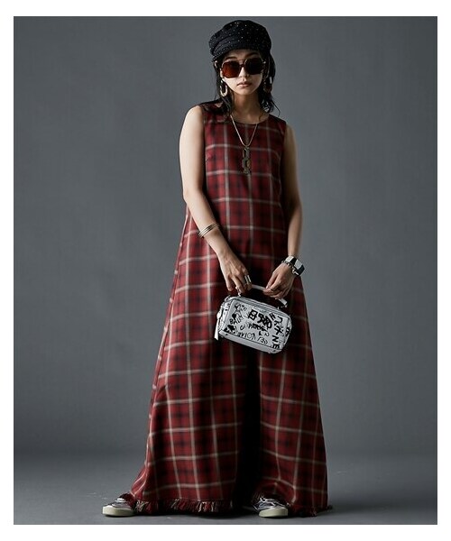 nissen（ニッセン）の「タータンチェックAラインマキシワンピース＜大きいサイズ有＞GEVS.（ワンピース・レディース・赤系チェック/モカ系チェック・6L/8L/10L）」の6枚目の写真