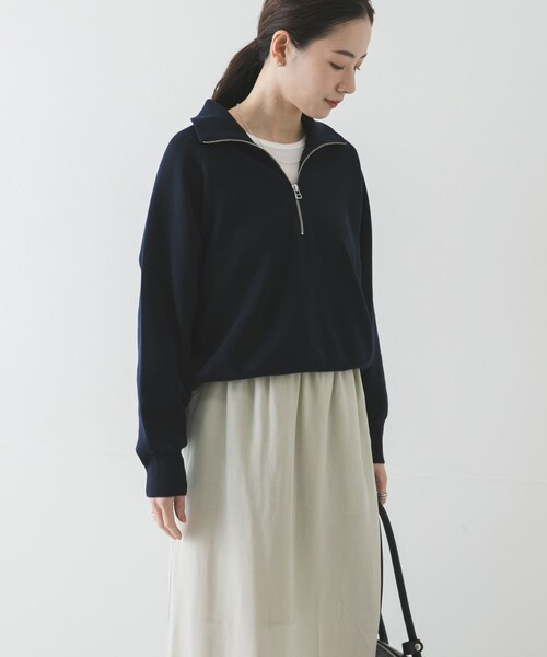 URBAN RESEARCH（アーバンリサーチ）の「ハーフジップスウェットニット（スウェット・レディース・OFF WHITE/YELLOW/NAVY・Free）」の2枚目の写真