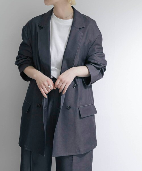 THE GOODLAND MARKET（ザグッドランドマーケット）の「『別注』MIDIUMISOLID×TGM　Double breasted jacket（テーラードジャケット・レディース・Blue/l.Beige/C.Gray・one）」の6枚目の写真