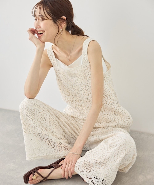 ROPE' PICNIC(ロペピクニック)の「幾何学レースオールインワン(つなぎ/オールインワン・レディース・キナリ/ブラウン・F)」の9枚目の写真