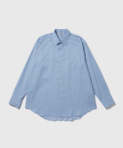 ADAM ET ROPE'(アダムエロペ)の「【AURALEE/オーラリー】COTTON SILK STRIPE SHIRT(シャツ/ブラウス・メンズ・キナリ/ブルー系・3/4/5)」の4枚目の写真