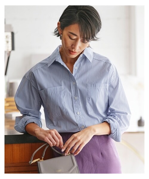 nissen（ニッセン）の「シンプルオーバーシャツ【OtonaSMILE】（シャツ/ブラウス・レディース・ネイビーストライプ/イエロー・M/L/LL/3L/4L/5L）」の15枚目の写真