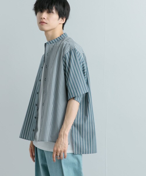 SENSE OF PLACE by URBAN RESEARCH（センスオブプレイスバイアーバンリサーチ）の「『ユニセックス』ストライプブロックドルーズシャツ（シャツ/ブラウス・メンズ・GREG×BEG/BLU×LBLU/CHC×BLK・M/L）」の14枚目の写真