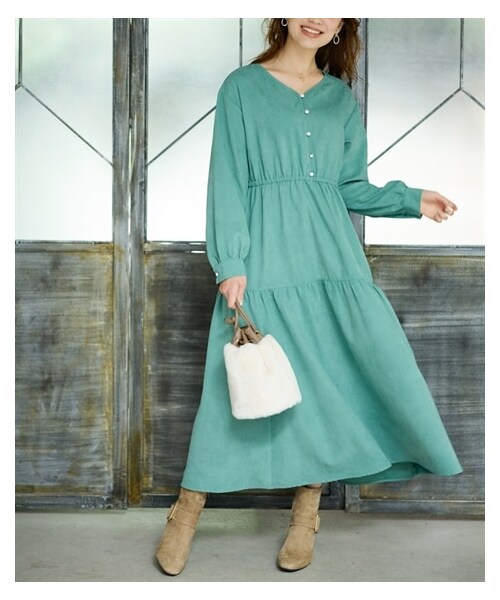 nissen（ニッセン）の「大きいサイズ ティアードロングワンピース（ワンピース・レディース・グリーン/ネイビー/チャコールグレー・L/LL/3L/4L/5L/6L/8L/10L）」の19枚目の写真