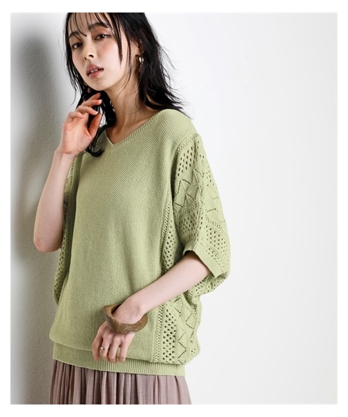 nissen（ニッセン）の「綿１００％透かし編ドルマンニット＜大きいサイズ有＞（ニット/セーター・レディース・黒/アイボリー/モカ/ラベンダーピンク/ソフトグリーン/グレージュ/テラコッタ/ピスタチオ・S/M/L/LL/3L/4L/5L/6L/8L）」の10枚目の写真