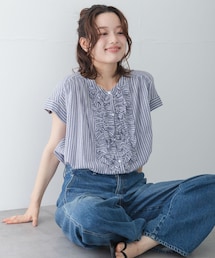 URBAN RESEARCH Sonny Label | ドビーストライプフリルフレンチシャツ(シャツ/ブラウス)