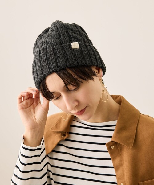 ROPE' PICNIC（ロペピクニック）の「ケーブルニットワッチ/リンクコーデ（ニットキャップ/ビーニー・レディース・スミクロ/キナリ/ピンク・F）」の2枚目の写真