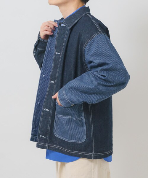 ITEMS URBANRESEARCH（アイテムズ アーバンリサーチ）の「ヒッコリー×デニム切替ワークジャケット（デニムジャケット・メンズ・BLK/NVY・M/L）」の15枚目の写真