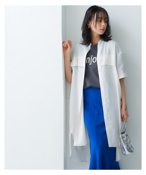 nissen（ニッセン）の「お手入れ簡単！麻混涼やかドライエックスバンドカラーシャツワンピース（吸汗速乾・イージーケア・毛玉防止・通気性）（ワンピース・レディース・ストーンホワイト/マリンネイビー/ナイルグリーン・S~M相当/L~LL相当/3L~4L相当/5L~6L相当/8L相当/10L相当）」の19枚目の写真