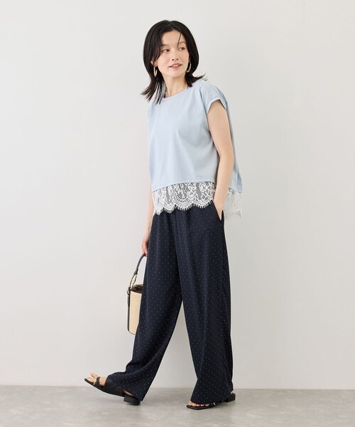ROPE' PICNIC(ロペピクニック)の「レースドッキングフレンチスリーブトップス/UVカット・接触冷感・汗染み防止(Tシャツ/カットソー・レディース・ブラック/ホワイト/サックス/クリーム・F)」の22枚目の写真