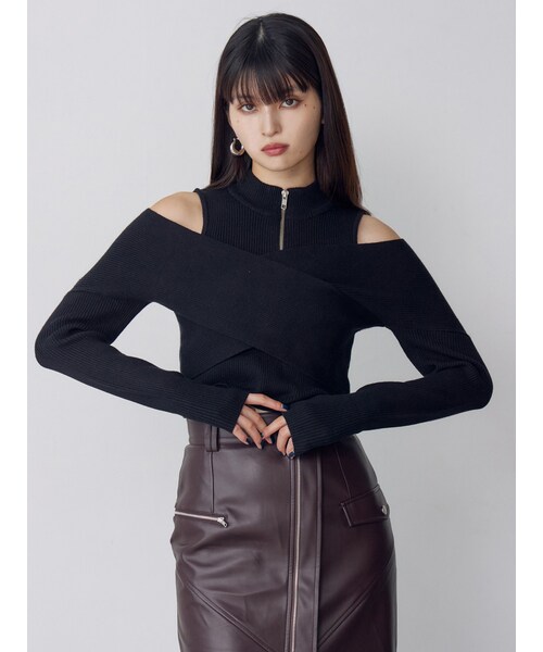 MURUA（ムルーア）の「カシュクールハーフジップトップス（ニット/セーター・レディース・アイボリー/グレー/ブラック/ボルドー/ブルー/ブラウン/ピンク/ベージュ・F）」の22枚目の写真