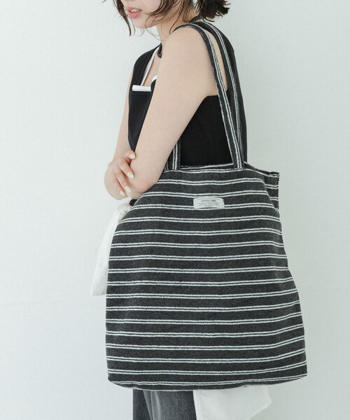 URBAN RESEARCH Sonny Label（アーバンリサーチサニーレーベル）の「パイルボーダービッグトート（トートバッグ・レディース・チャコール/グリーン/ブルー・One）」の5枚目の写真