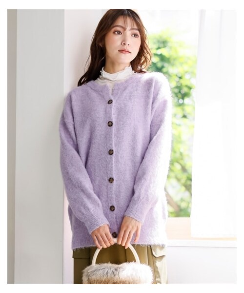 nissen（ニッセン）の「ふんわり柔らかシャギービッグシルエットキーネックカーディガン（ニット/セーター・レディース・チャコールグレー/ピンク/ベージュ/ブルーグレー・L~LL相当/3L~4L相当/5L~6L相当/8L相当/10L相当）」の18枚目の写真