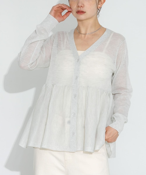 URBAN RESEARCH Sonny Label（アーバンリサーチサニーレーベル）の「シアーペプラムニットカーディガン（カーディガン/ボレロ・レディース・ライトグレー/バター/ブラック・FREE）」の2枚目の写真